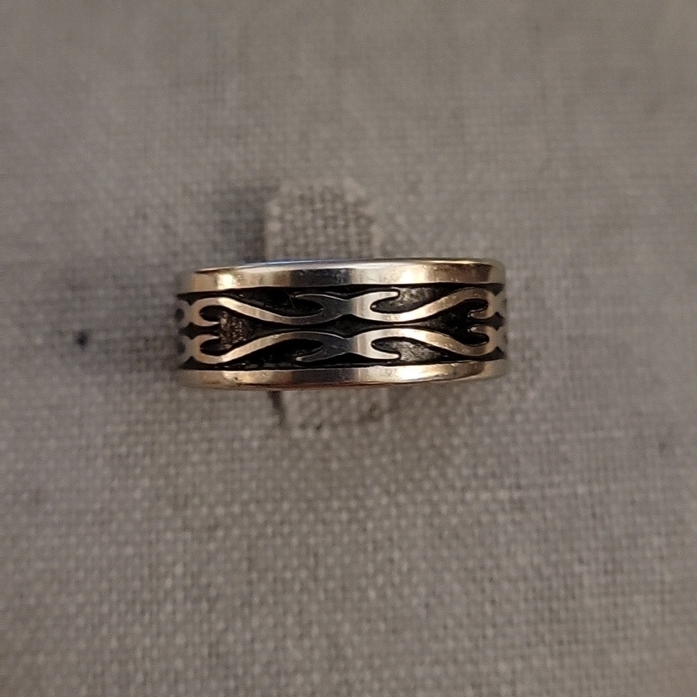 Two Tone Scroll Viking Stainless Steel Wedding Band Size 9.5